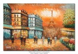 Cumpara ieftin Tablou pictat manual, Paris - vedere turnul Eiffel (2), stilizat, 90x60cm ulei in cutit efect 3D