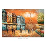 Tablou pictat manual, Paris - vedere turnul Eiffel (2), stilizat, 90x60cm ulei in cutit efect 3D