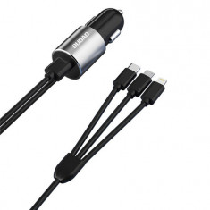 Dudao 3in1 încărcător auto USB, 3,4 A, cablu încorporat Lightning / USB tip C / micro USB, negru (R5ProN-negru)