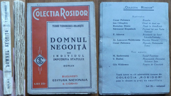 Rosidor , Tudor Teodorescu Braniste , Domnul Negoita , autograf catre Calinescu