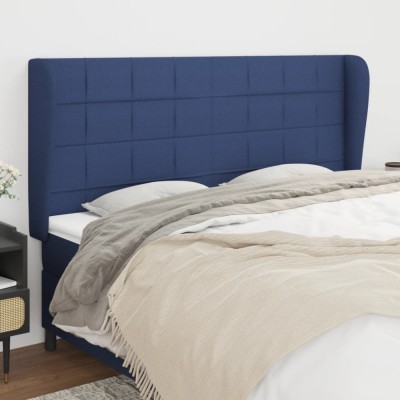 vidaXL Tăblie de pat cu aripioare, albastru, 183x23x118/128 cm, textil foto