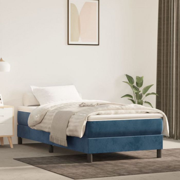 vidaXL Saltea de pat cu arcuri, albastru &icirc;nchis, 90x200x20 cm, catifea