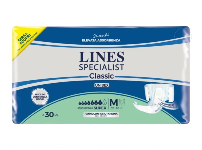 Scutece pentru adulti Lines Specialist Super, 7 picaturi, marimea M, 30 bucati