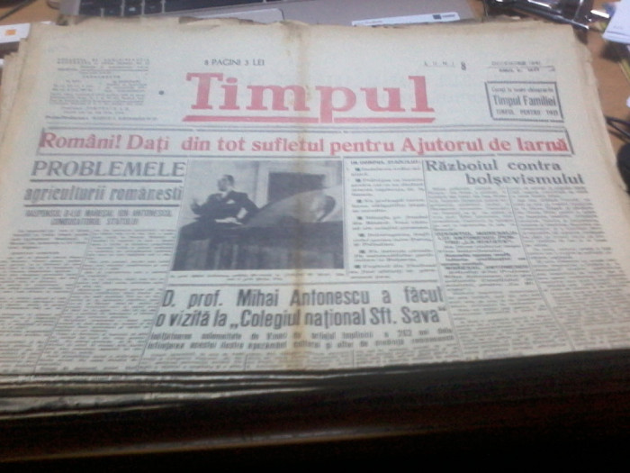 Timpul 8 12 1941 Mihai Antonescu la colegiul national Sfantul Sava