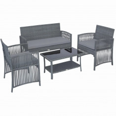 Set mobilier gradina/terasa, grafit, 1 masa, 2 scaune, 1 canapea, Jumi