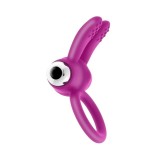Inel vibrator pentru penis S PLEASURES Duo Flap Ring, design &icirc;n formă de iepuraș, bullet detașabil, din silicon moale, roz