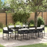 VidaXL Set masă terasă 9 piese cu perne - Ratan Polimer Negru