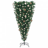 Set pom Crăciun artificial inversat LED-uri&amp;globuri negru 120cm