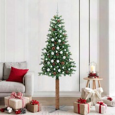vidaXL Brad de Crăciun subțire Verde 210 cm PVC și lemn de PIN masiv 3394880