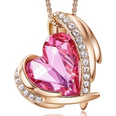 Colier MBrands Placat cu Aur Rodiat cu Pandantiv cristal austria, forma inima Roz