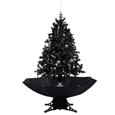 Brad de Craciun cu ninsoare si baza umbrela, negru, 140 cm, PVC foto