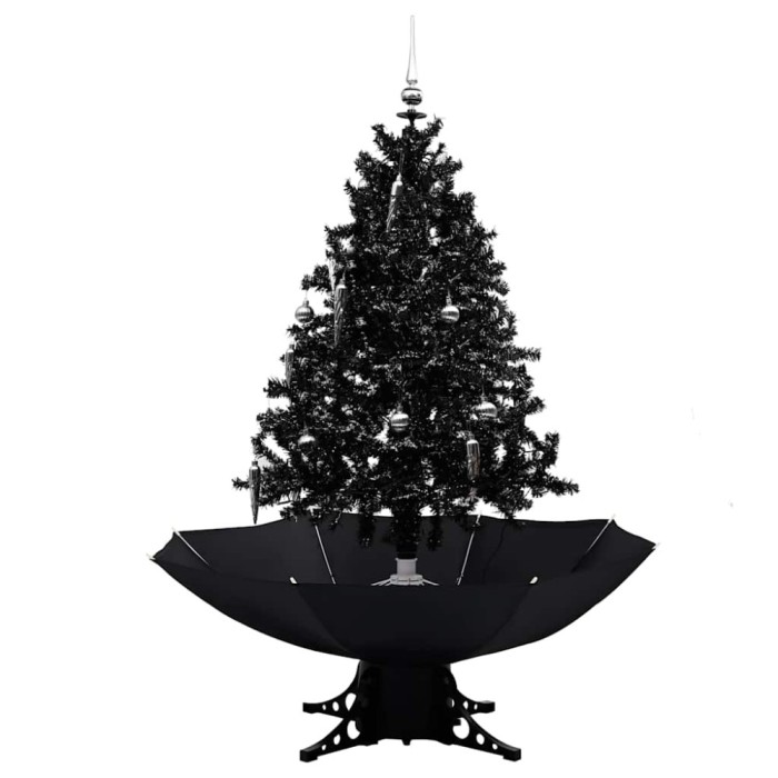Brad de Craciun cu ninsoare si baza umbrela, negru, 140 cm, PVC