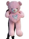 Urs de plus roz gigant 1.2m cu inima paiete, moale si pufos, cadou ideal pentru copii, fete, bebelusi