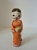 Păpușă asiatică vintage din material textil și mătase - de colecție, 17 cm
