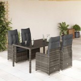 VidaXL Set bistro de grădină cu perne, 5 piese, gri, poliratan