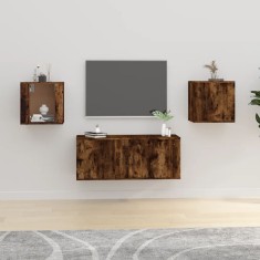 vidaXL Dulapuri TV montate pe perete 2 buc stejar fumuriu 40x34,5x40cm 816651