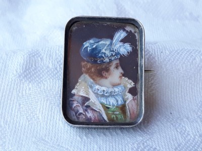 argint BROSA CONTE FRANTA pe PORTELAN pictat MANUAL 1900 exceptionala UNIC veche foto