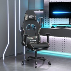 Scaun gaming pivotant suport pentru picioare negru și camuflaj foto