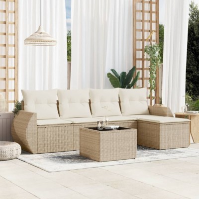 vidaXL Set canapele de grădină cu perne, 6 piese, bej, poliratan 3253635 foto