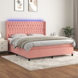 VidaXL Pat continental cu saltea &amp; LED, roz, 120x200 cm, catifea 3139756