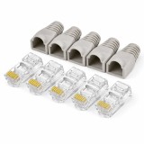Cumpara ieftin Set 5 bucati conectori retea RJ45 Cat6e ecranati EZ pass through cu pini placati cu aur si 5 bucati mansoane protectie RJ45 pentru cablu UTP sau FTP