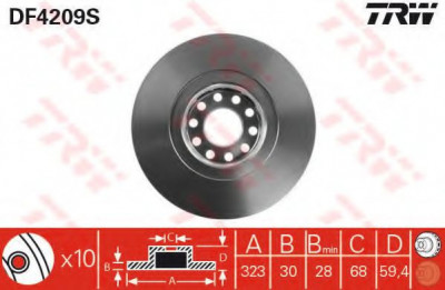 Disc frana AUDI A6 (4A, C4) (1994 - 1997) TRW DF4209S foto