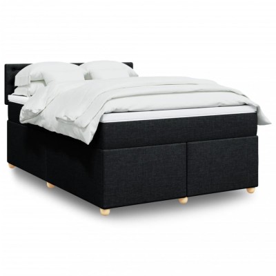 Pat box spring cu saltea, negru, 160x200 cm, textil foto