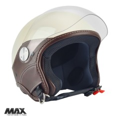 Casca open face pentru scuter - motocicleta (demi-jet) Max Helmets model DJ06 LS Vision (V2B) culoare: crem lucios/maro (PLM) &ndash; 100% MADE IN ITALY XL