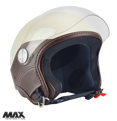 Casca open face pentru scuter - motocicleta (demi-jet) Max Helmets model DJ06 LS Vision (V2B) culoare: crem lucios/maro (PLM) &amp;ndash; 100% MADE IN ITALY XL foto
