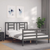 VidaXL Cadru de pat cu tăblie, gri, 140x190 cm, lemn masiv