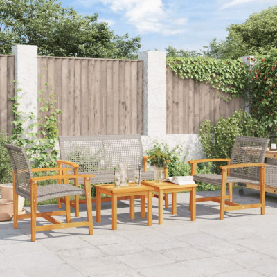 vidaXL Set mobilier de grădină, 5 piese, poliratan gri/lemn de acacia foto