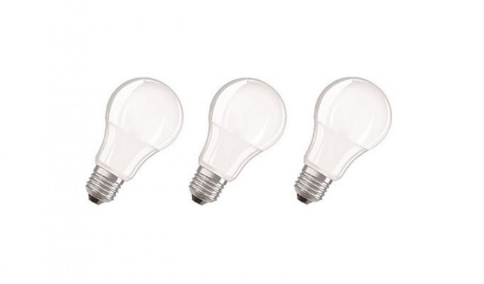 Bec LED OSRAM, Baza E27, Alb Cald (2700 K), LED Classic A, pachet de 3 - RESIGILAT