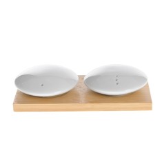 Set solnite sare si piper din ceramica pe suport din bambus