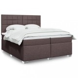VidaXL Pat box spring cu saltea, maro &icirc;nchis, 200x200 cm, textil