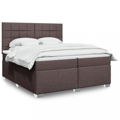 vidaXL Pat box spring cu saltea, maro &amp;icirc;nchis, 200x200 cm, textil foto