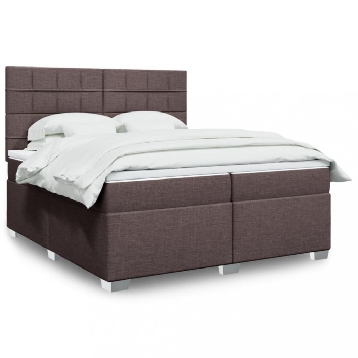 vidaXL Pat box spring cu saltea, maro &icirc;nchis, 200x200 cm, textil