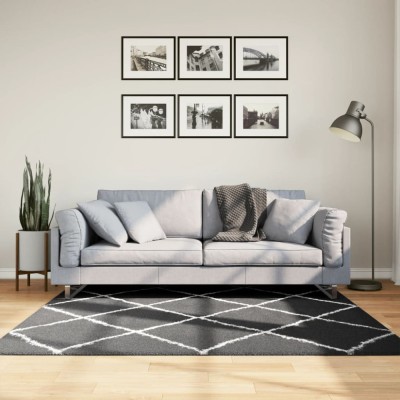 Covor pufos &amp;quot;PAMPLONA&amp;quot; fire &amp;icirc;nalte negru/crem modern 160x160 cm foto