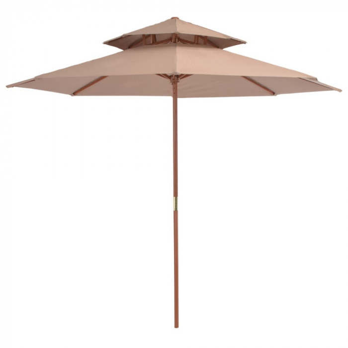 Umbrelă de soare dublă, st&acirc;lp din lemn, 270 cm, gri taupe