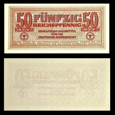 GERMANIA █ bancnota █ 50 Reichspfennig █ 1942 █ P-M35 Ro. 504 █ WEHRMACHT █ UNC