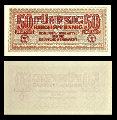 GERMANIA █ bancnota █ 50 Reichspfennig █ 1942 █ P-M35 Ro. 504 █ WEHRMACHT █ UNC foto