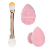 Set pentru Aplicat Masca Facială cu Pensulă, Perie de Exfoliere și Burete - 3 piese, Roz, CMCLASS