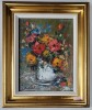 Ilie Ardelean - Cana cu flori, Ulei/Carton, 34x25 cm. Tablou cu Certificat de Autenticitate