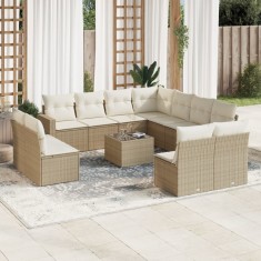 vidaXL Set canapele de grădină cu perne, 12 piese, bej, poliratan 3219128