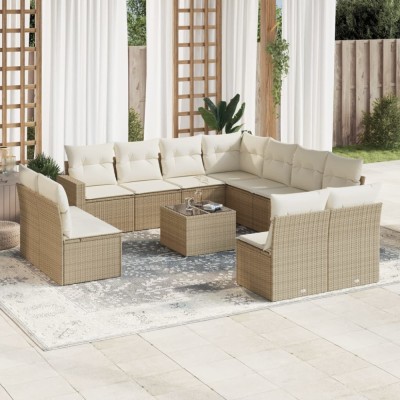 vidaXL Set canapele de grădină cu perne, 12 piese, bej, poliratan 3219128 foto