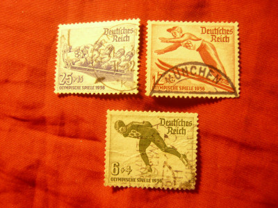 Serie Germania 1935 -Deutsches Reich -Olimpiada Iarna 3val.,stamp. (val. 6 pliu) foto