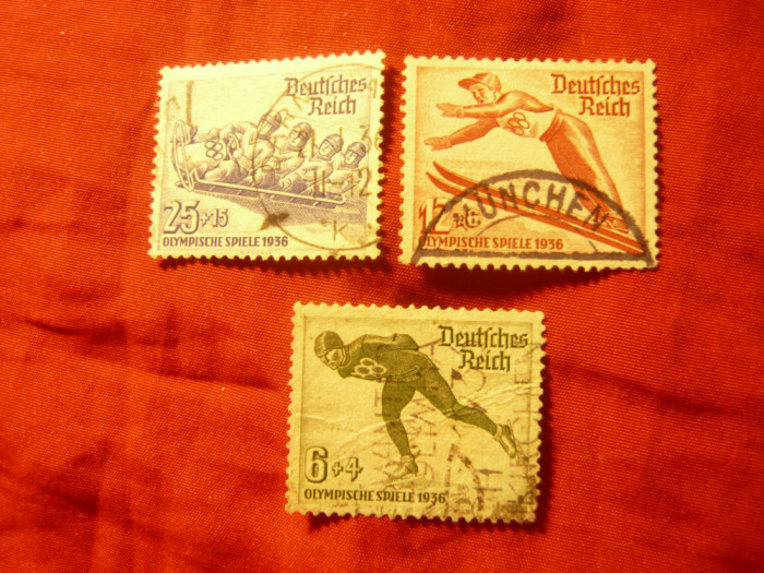 Serie Germania 1935 -Deutsches Reich -Olimpiada Iarna 3val.,stamp. (val. 6 pliu)