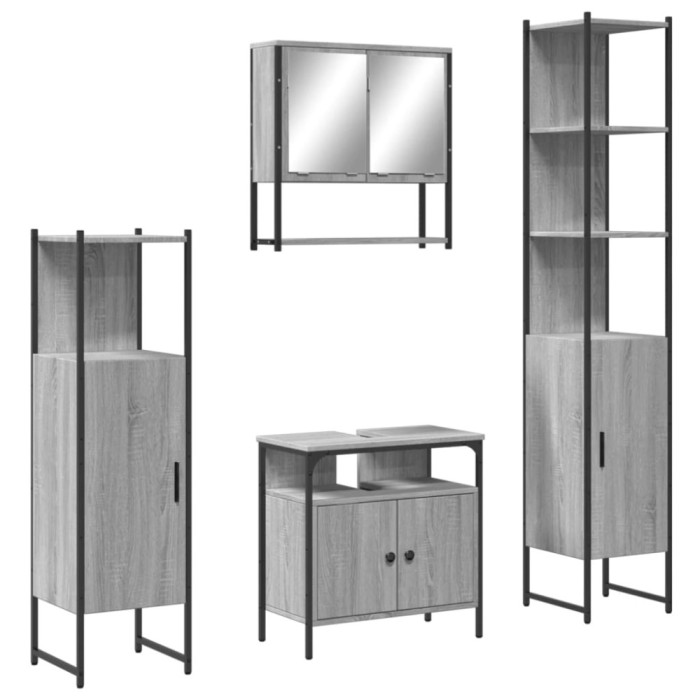 Set mobilier de baie, 4 piese, gri sonoma, lemn prelucrat