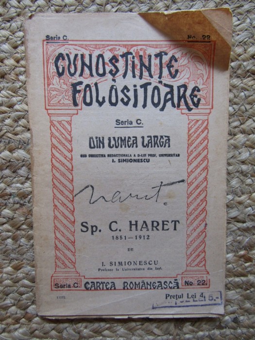 Sp.C. HARET, I. SIMIONESCU - Cunoștințe Folositoare nr. 22, Cartea Rom&acirc;nească Interbelică