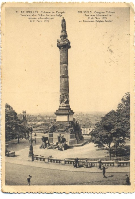 AD 950 C. P. VECHE - BRUXELLES -COLUMNA -BELGIA - CIRC. 1937 SPITALUL MILITAR