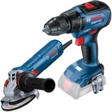 Bosch GSR 18V-50 + GWS 12-125 S - Masina de gaurit si insurubat fara acumulatori si incarcator Li-Ion 18 V - Ah 50 Nm + Polizor unghiular cu fir 1200